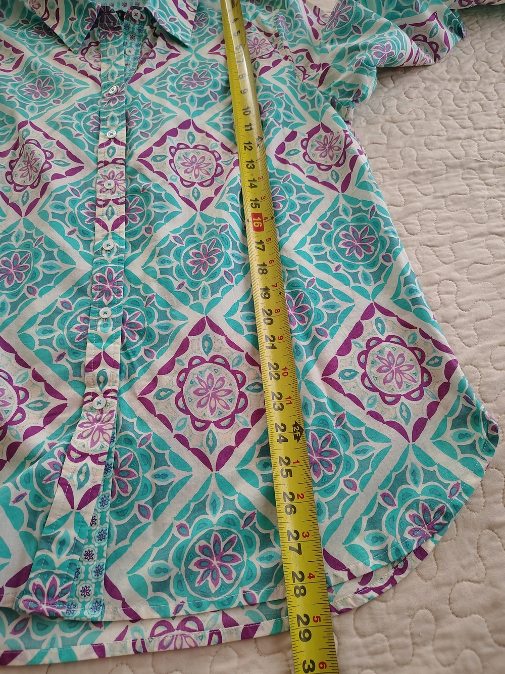 Talbots Turquoise & Purple Patterned Button-Front Blouse - Picture 4 of 8